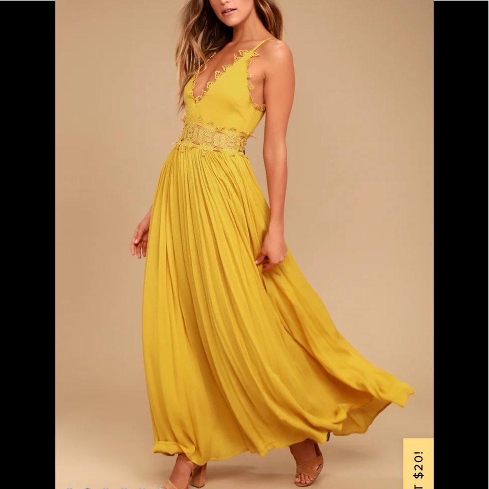 NEW Lulu’s this is love mustard yellow lace maxi dress